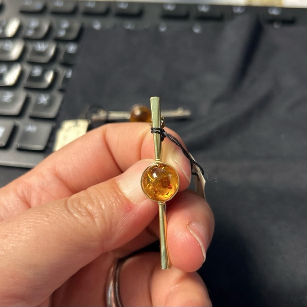 Vintage Sterling Sliver With Amber Brooch. Make In Germany